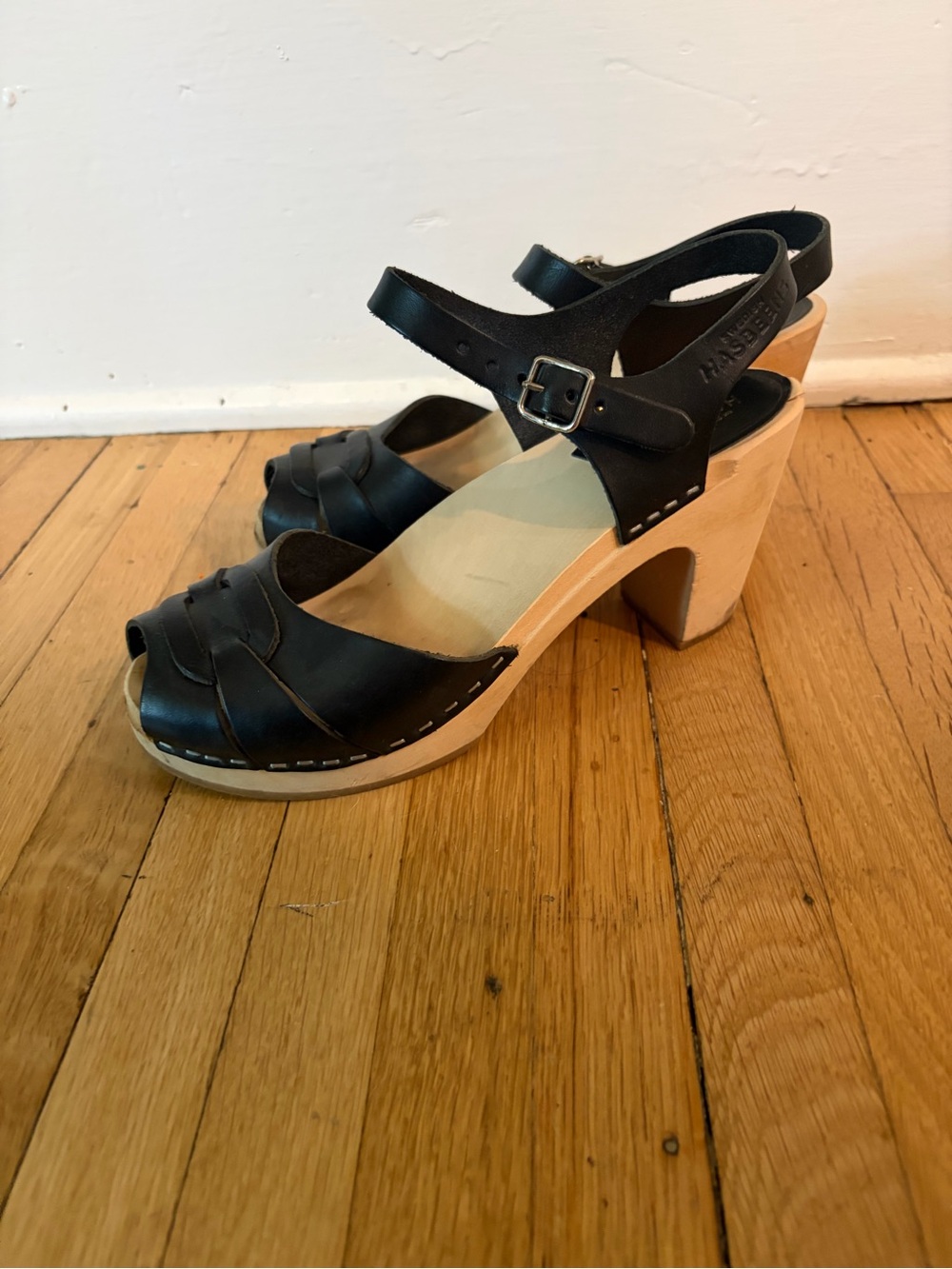 Swedish Hasbeens Black Peep Toe Clog Sandals size 8 - Picture 3 of 11